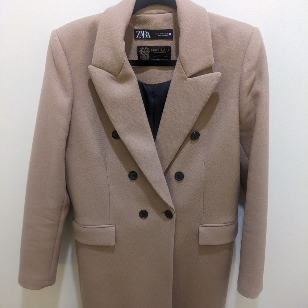 Zara Manteco Khaki Wool Blend Coat